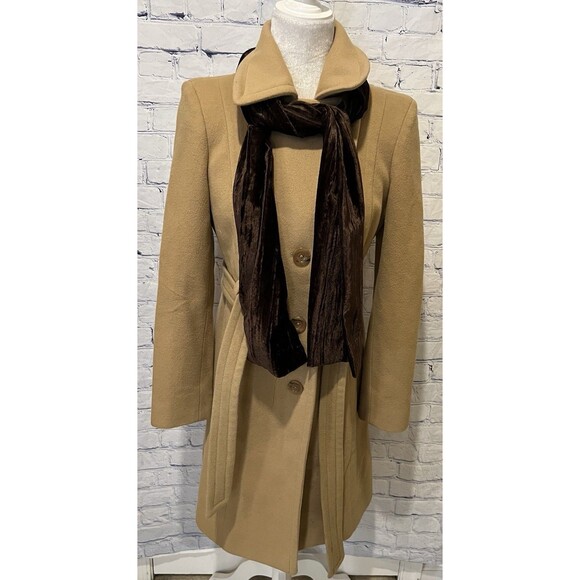 Anne Klein Single Breasted Camel Tan Wool Blend Coat Womens Size Small - Picture 1 of 14